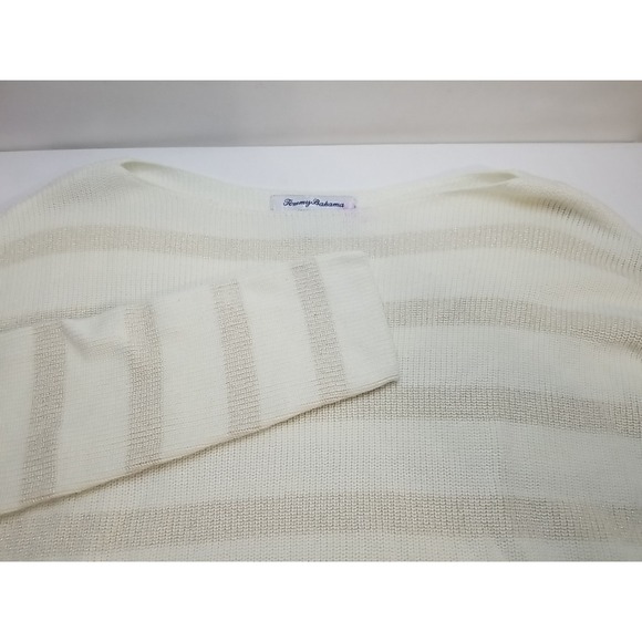 Tommy Bahama Womens Sweater M Medium White Striped Pullover Long Sleeve Scoop - Picture 1 of 6